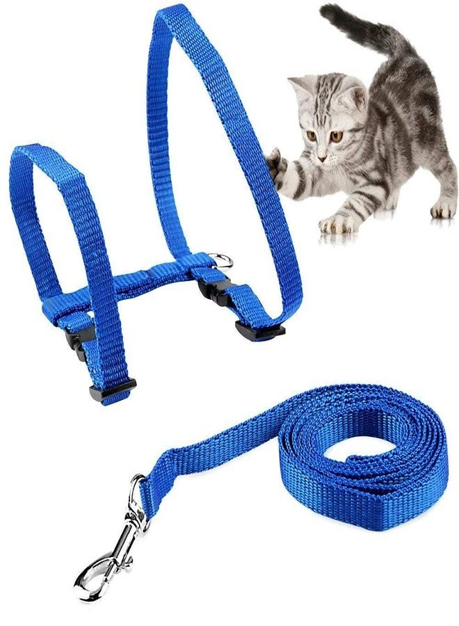 Pups&Pets Cat Harness Leash Set - Adjustable Nylon Harness Strap Collar with Leash Set for Small Pet Walking - Plain (Blue) - Image 3